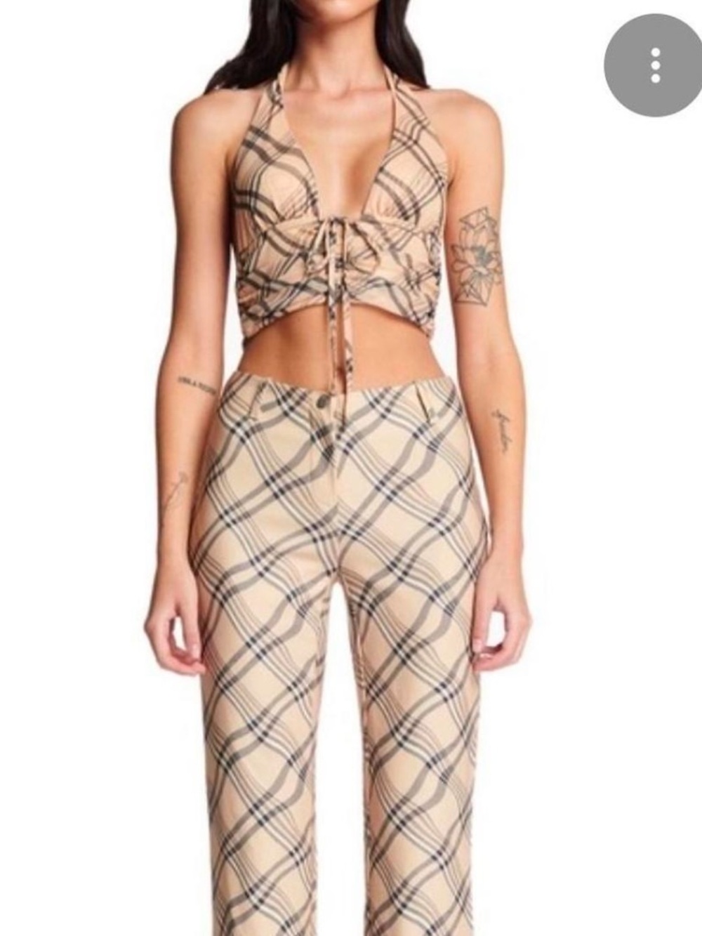 I.AM.GIA Plaid Halter Top in Caramel Beige & Black - Picture 4 of 4